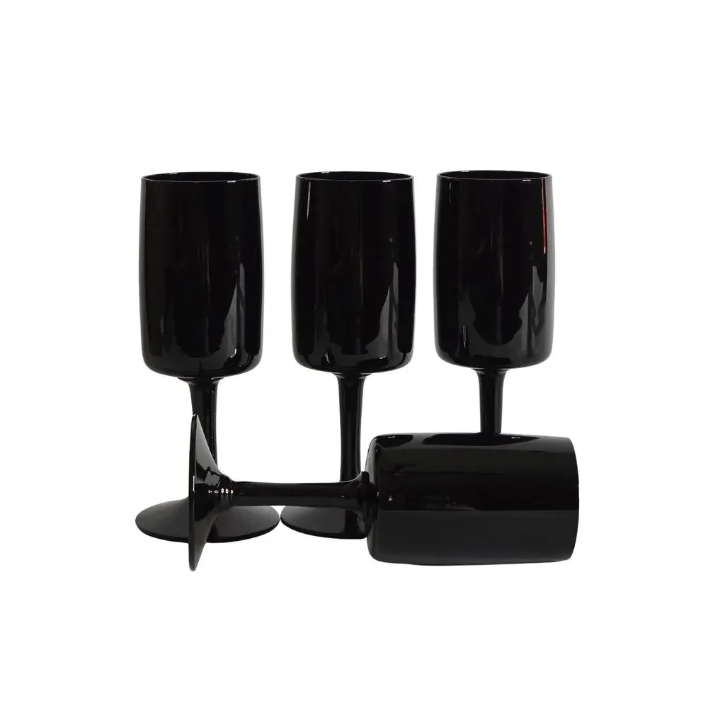 4 Swedish Black Crystal Wine Glasses Bjorkshult Scan by Hans Christian Wagner